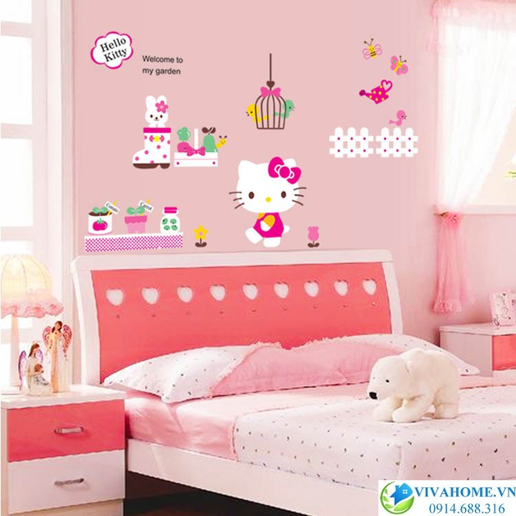 Decal dán tường Kitty trắng