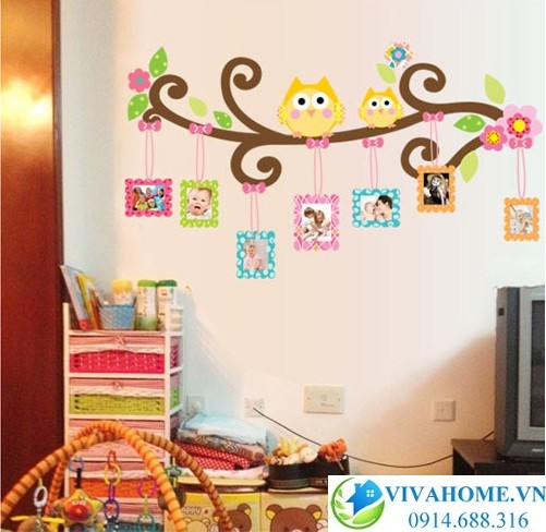 Decal dán tường Khung ảnh chim cú