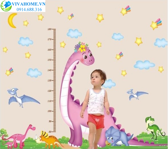 Decal dán tường Thước đo Khủng long tím