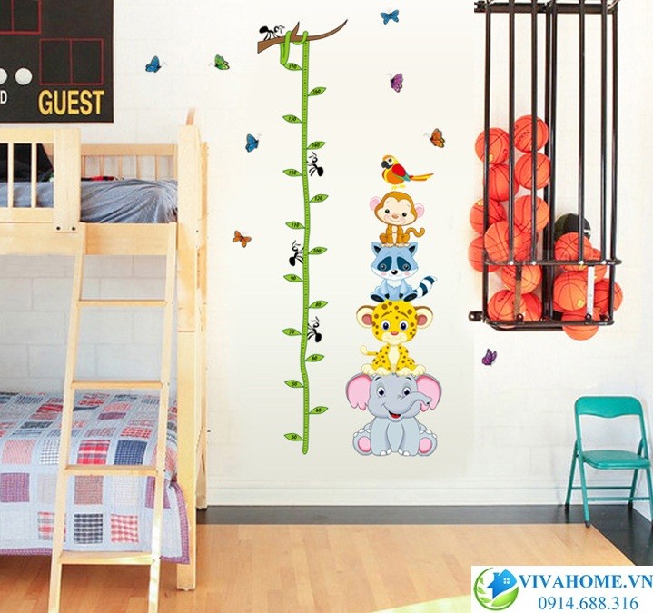 Decal dán tường thước đo Voi xám và các bạn
