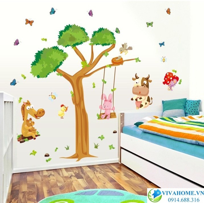 Decal dán tường Vườn thú xích đu