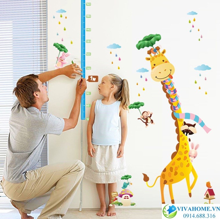 Decal dán tường Thước đo huơu đội lá sen
