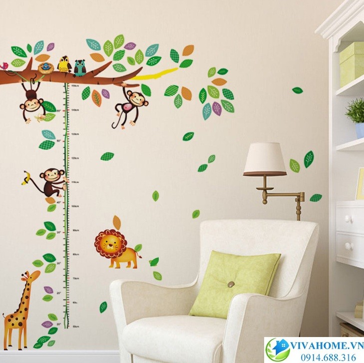 Decal dán tường thước đo khỉ và các bạn