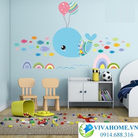 Decal dán tường Cá voi đại dương