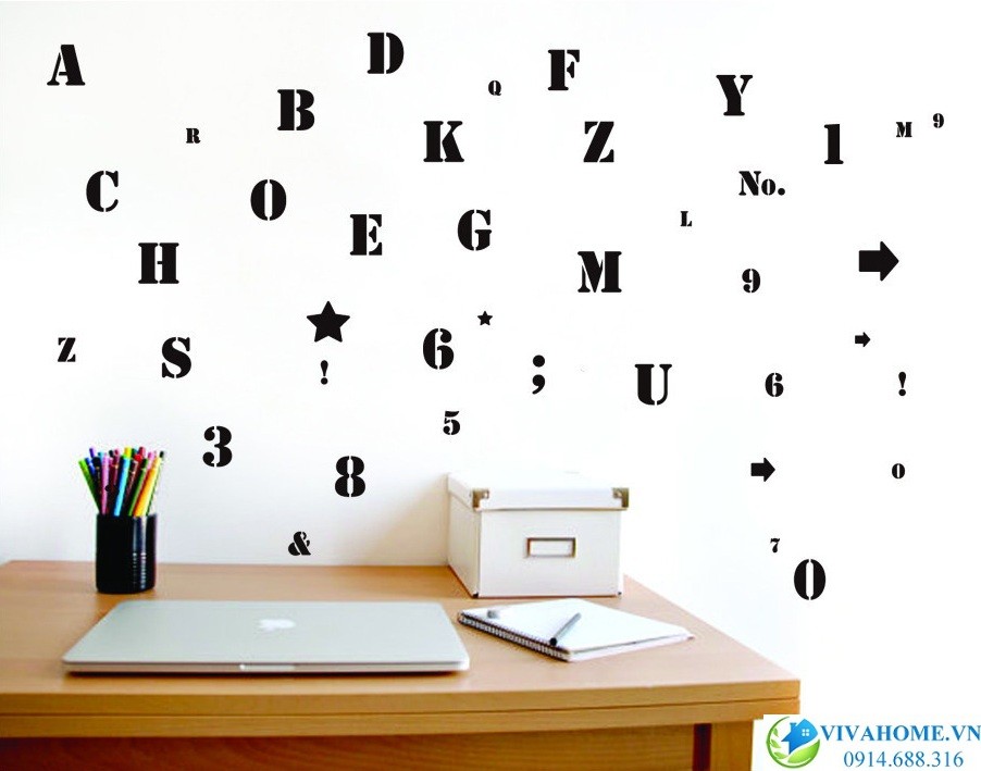 Decal dán tường chữ cái và số