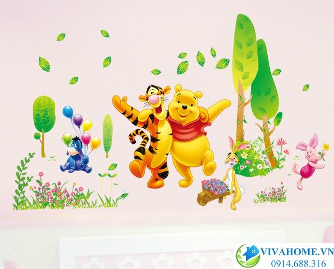 Decal dán tường Gấu pooh đi chơi