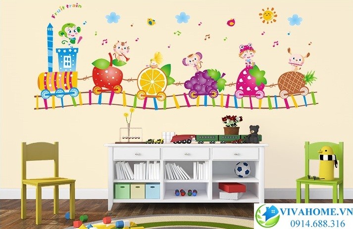Decal dán tường Đoàn xe hoa quả