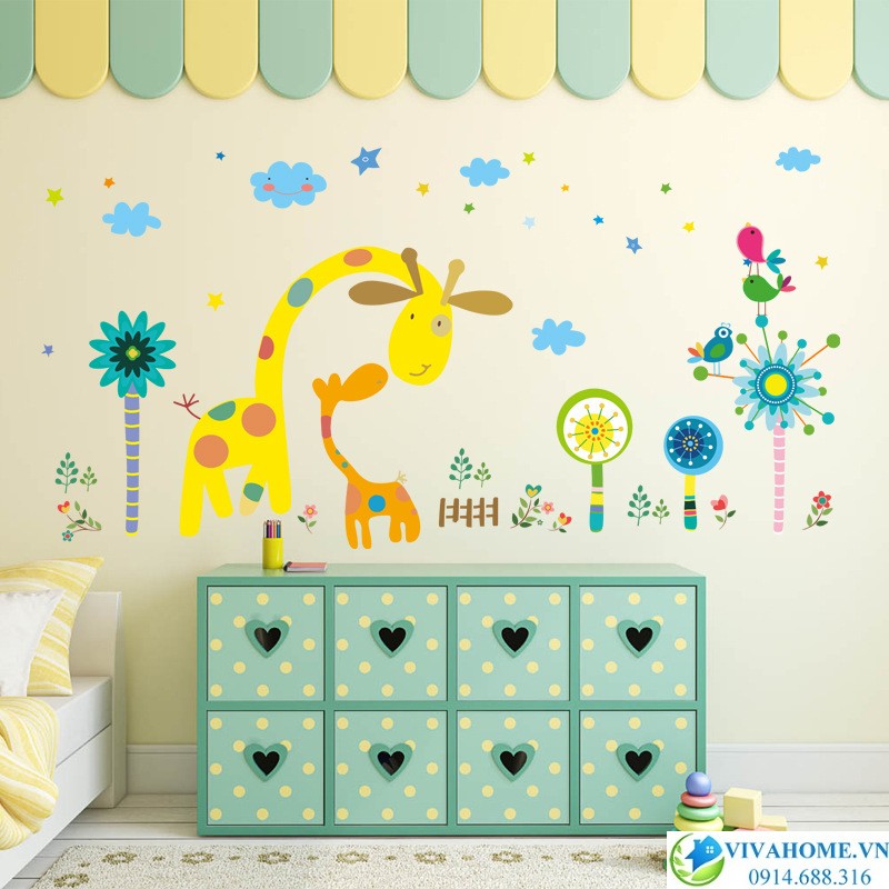 Decal dán tường Hươu mẹ và hươu con