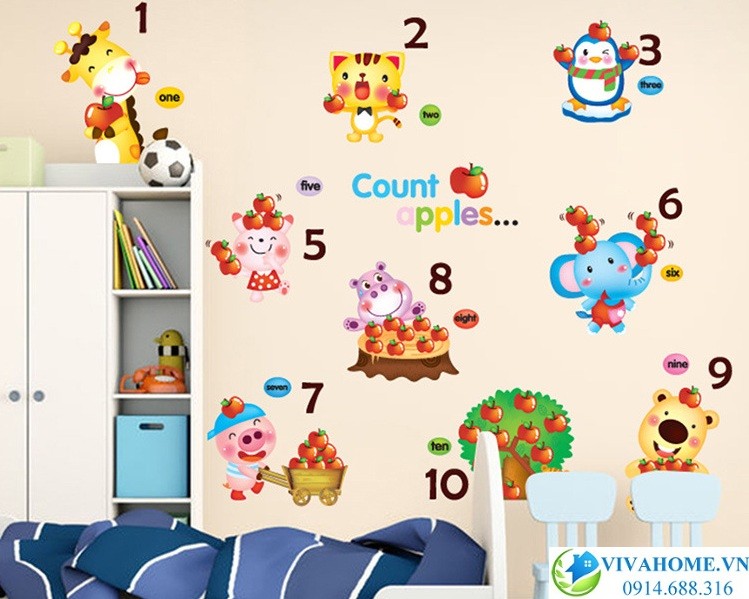 Decal dán tường Đếm hoa quả