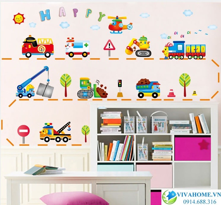 Decal dán tường Xe ô tô xây dựng