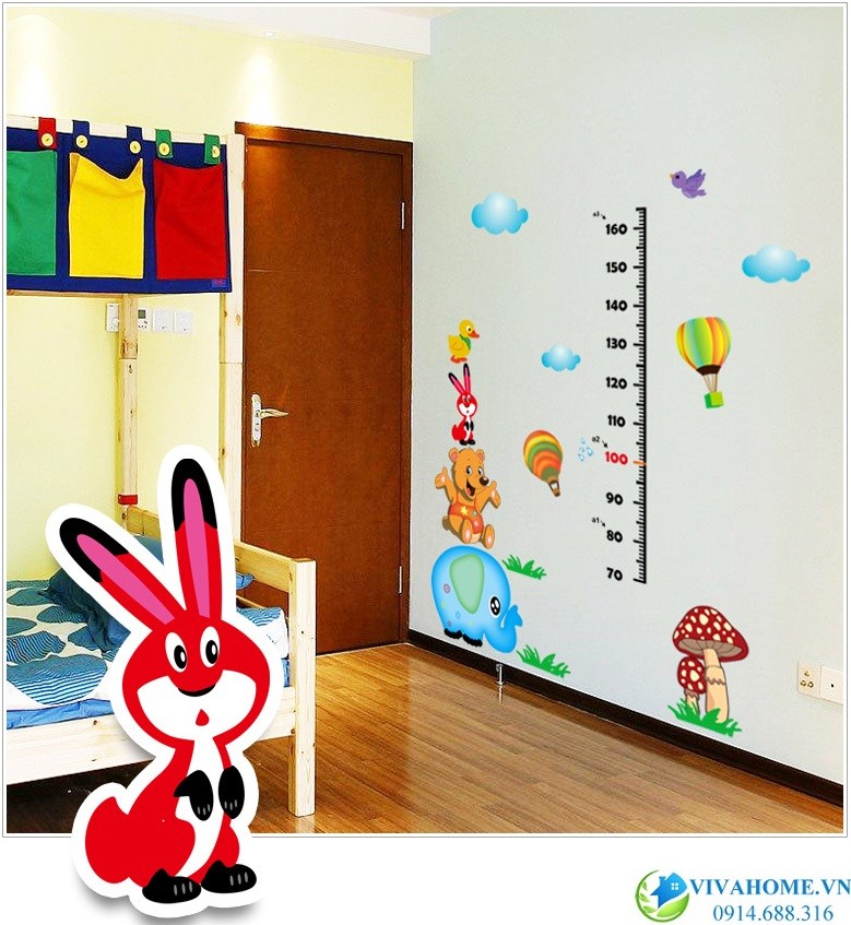 Decal dán tường thước đo thỏ