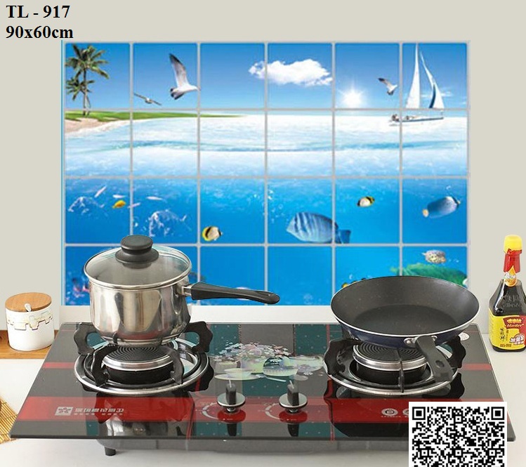 Decal dán bếp Biển xanh
