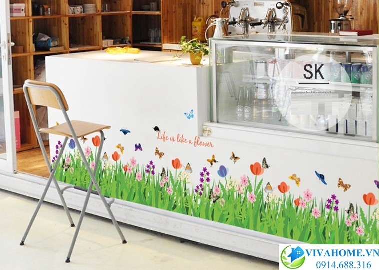 Decal dán chân tường Hoa giai nhân