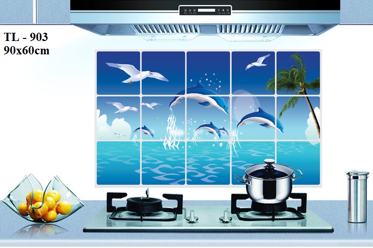 Decal dán bếp Cá heo xanh