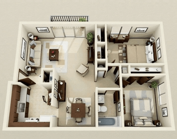 mẫu nhà 50m2 2 phòng ngủ