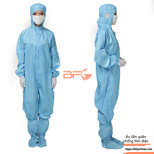 Bộ áo liền quần chống tĩnh điện màu xanh