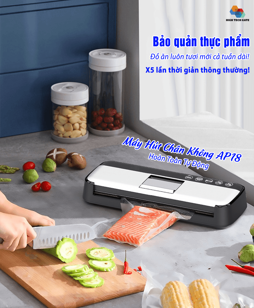 Máy hút chân không thực phẩm AP-18 tự động hoàn toàn, tích hợp 5 chế độ hút đơn giản, cơ chế đóng mở nắp máy tự động bền bỉ, hàng chính hãng