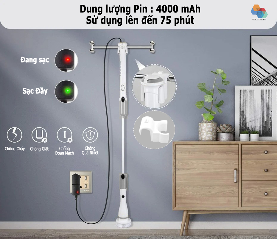 Máy Chà Nhà Vệ Sinh Jesopb K129 Chổi Cọ Bồn Cầu Đa Năng có thể Chùi Lau Sàn Nhà