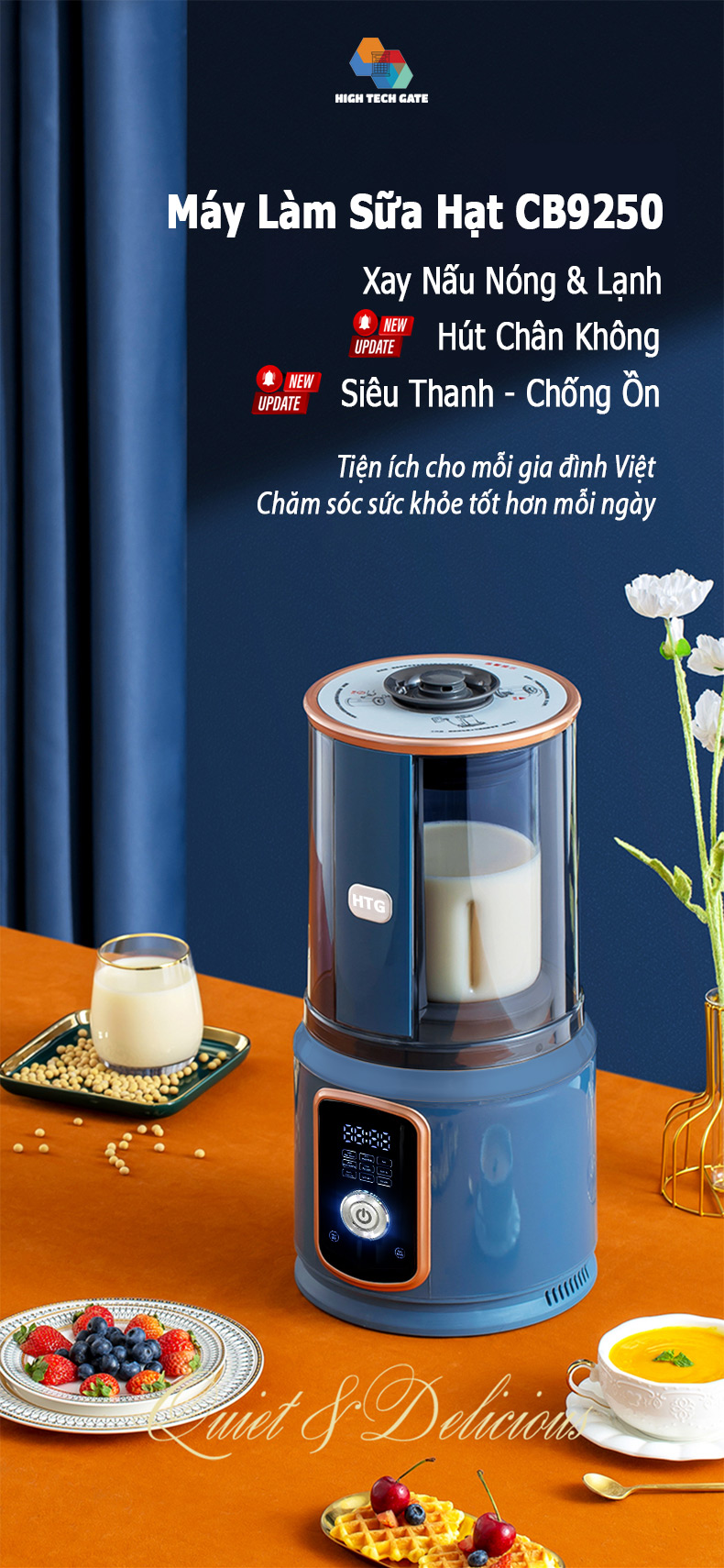 Máy Làm Sữa Hạt CB9250 Chống Ồn Cách Âm, Hút Chân Không, Hẹn Giờ Thông Minh, Xay Nấu 4D Mịn, Chống Dính, Tự Vệ Sinh