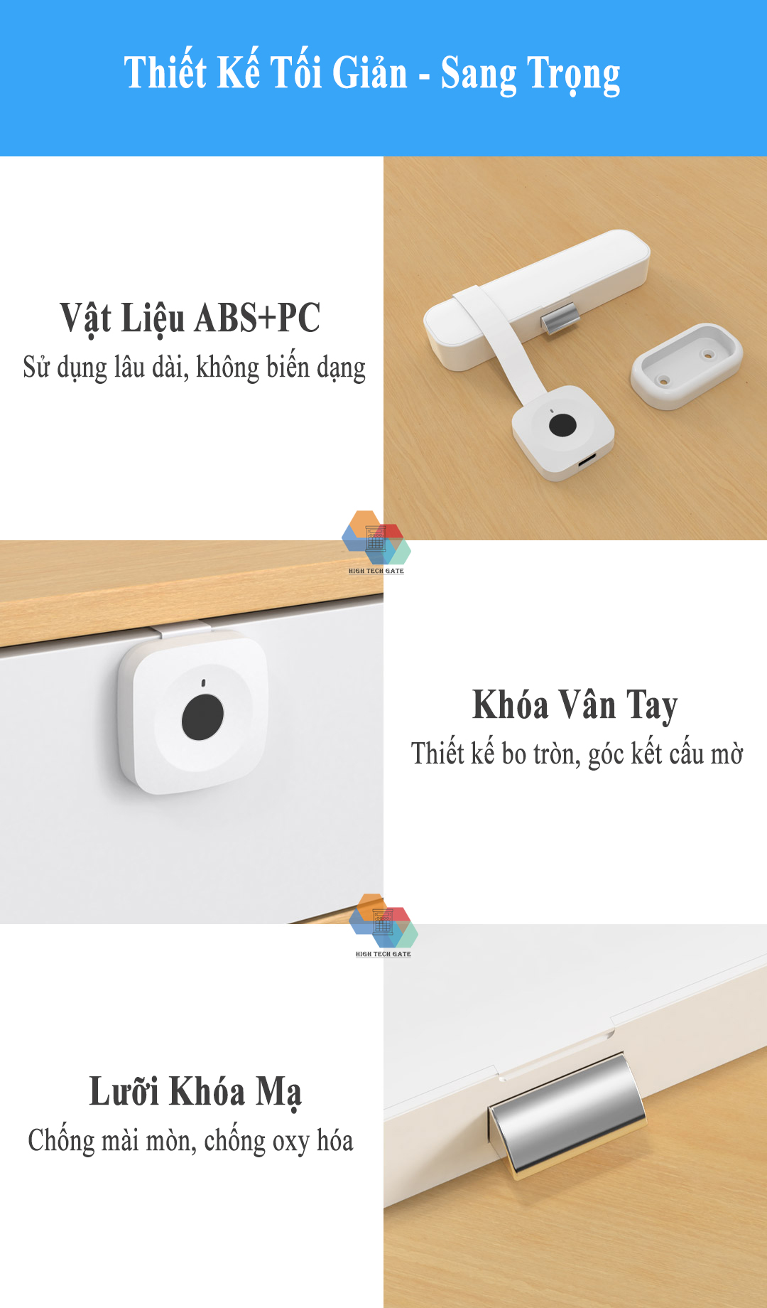 Khóa Tủ Vân Tay Thông Minh Xiaomi Yeelock ZNGS06YSB lắp đặt dễ dàng, thiết lập lên đến 16 vân tay, không cần chìa khóa, tốc độ xử lý 0.5 giây, phù hợp với đa dạng tủ, hàng chính hãng