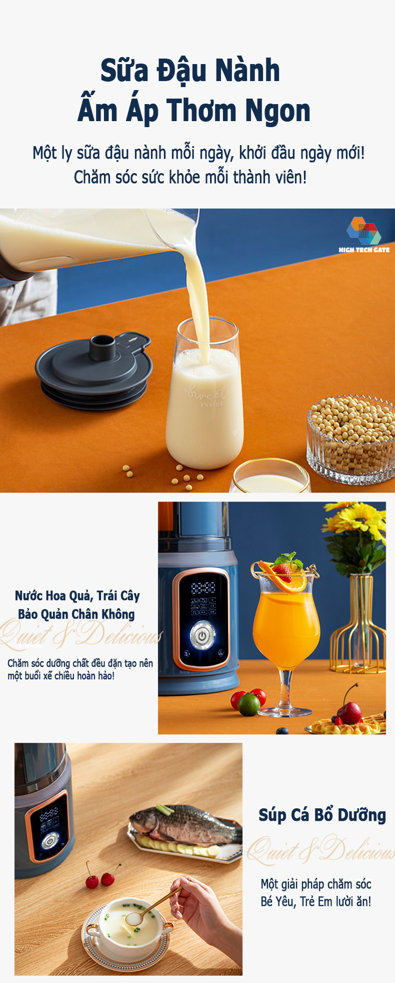 Máy Làm Sữa Hạt CB9250 Chống Ồn Cách Âm, Hút Chân Không, Hẹn Giờ Thông Minh, Xay Nấu 4D Mịn, Chống Dính, Tự Vệ Sinh