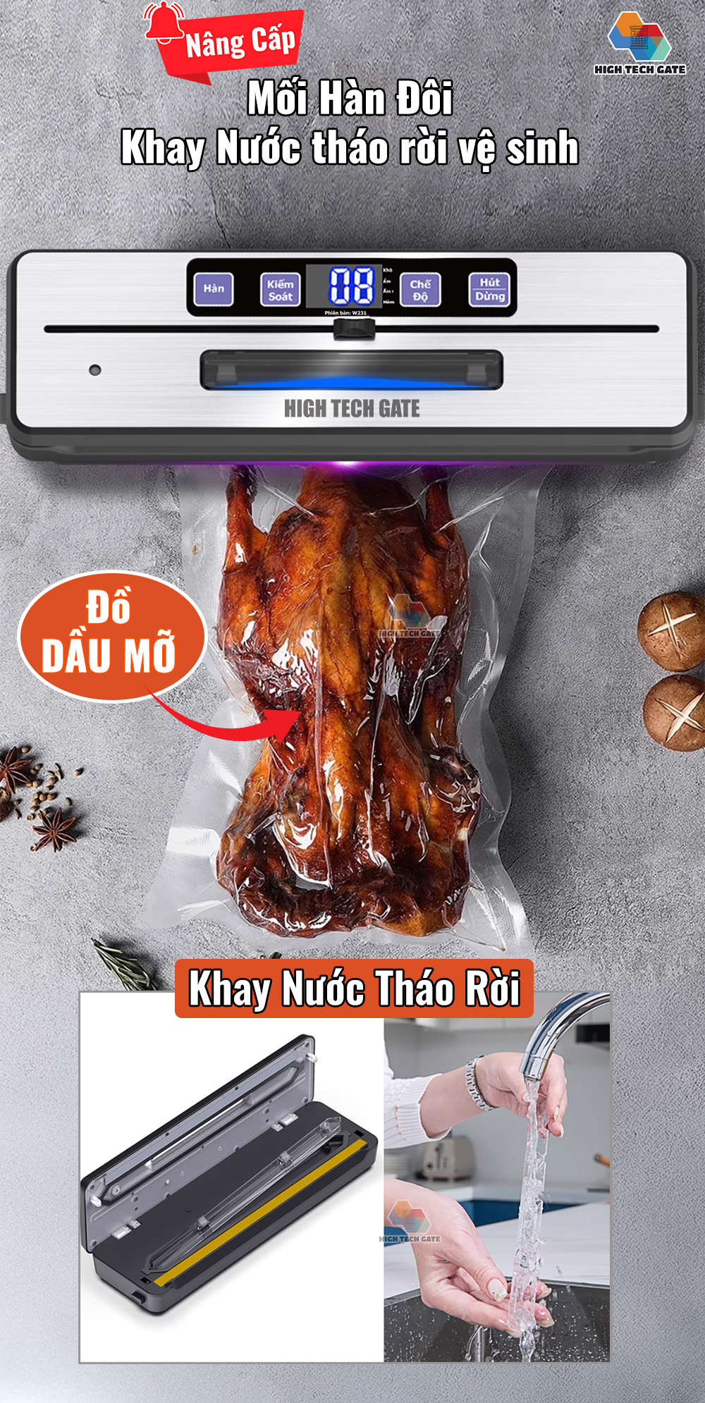 Máy hút chân không thực phẩm W231 hút được cả đồ dầu mỡ