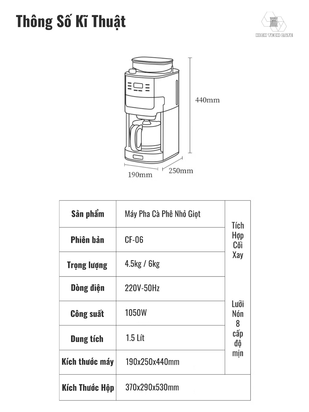 Máy Pha Cà Phê CF06 Tự Động Vừa Xay Vừa Pha từ 2-12 Cốc/Lần, Hẹn Giờ Pha Thông Minh, Cối Xay Cafe Lưỡi Nón Độ Mịn Cao