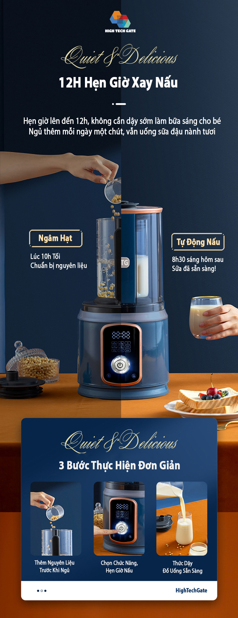 Máy Làm Sữa Hạt CB9250 Chống Ồn Cách Âm, Hút Chân Không, Hẹn Giờ Thông Minh, Xay Nấu 4D Mịn, Chống Dính, Tự Vệ Sinh