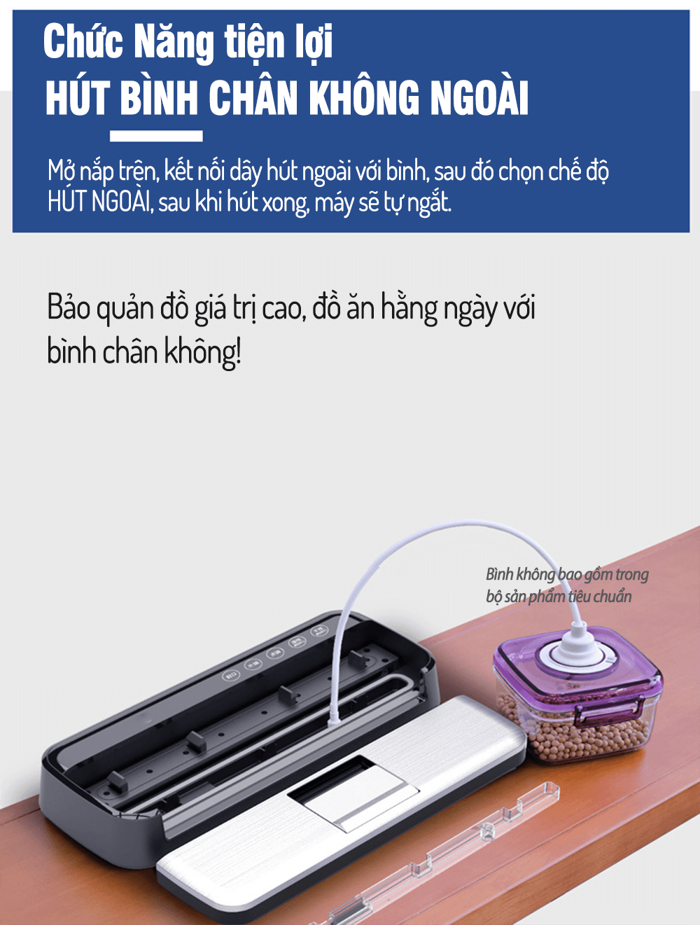 Máy hút chân không thực phẩm AP-18 tự động hoàn toàn, tích hợp 5 chế độ hút đơn giản, cơ chế đóng mở nắp máy tự động bền bỉ, hàng chính hãng