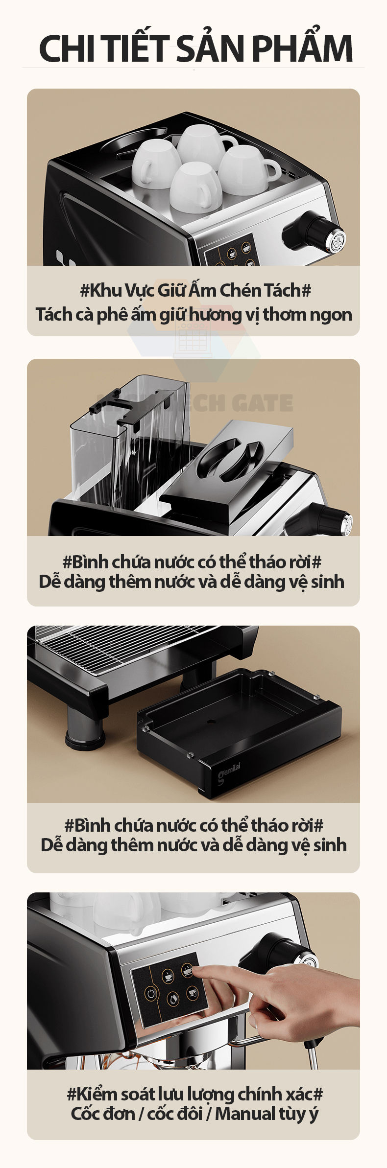 Máy pha cà phê chuyên nghiệp Gemilai CRM3200D chuyên gia Espresso cho quán cafe, takeaway, nhà hàng