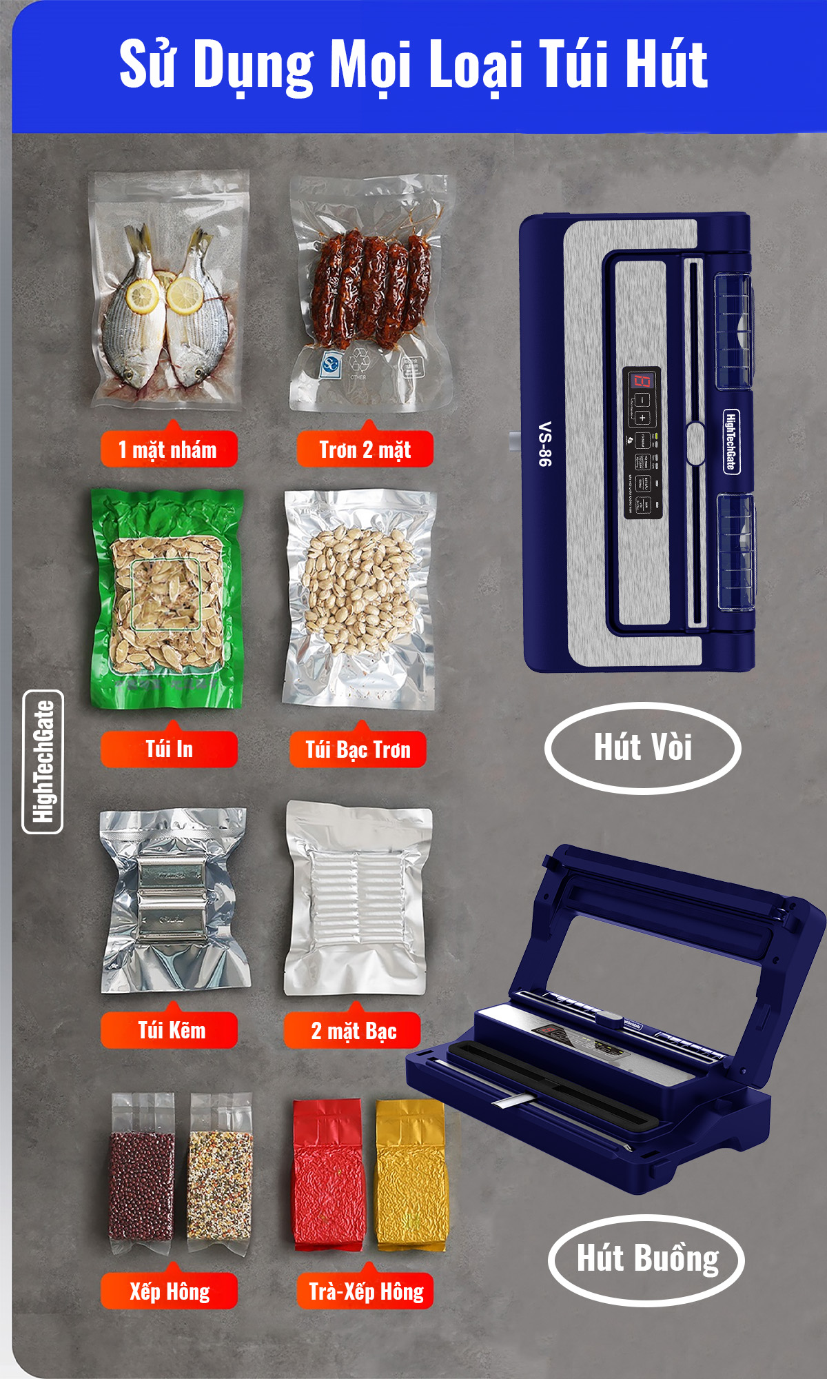 Máy Hút Chân Không VS86 Hút Mọi Loại Túi, 2 Động Cơ, Hàn Thông Minh Hàng