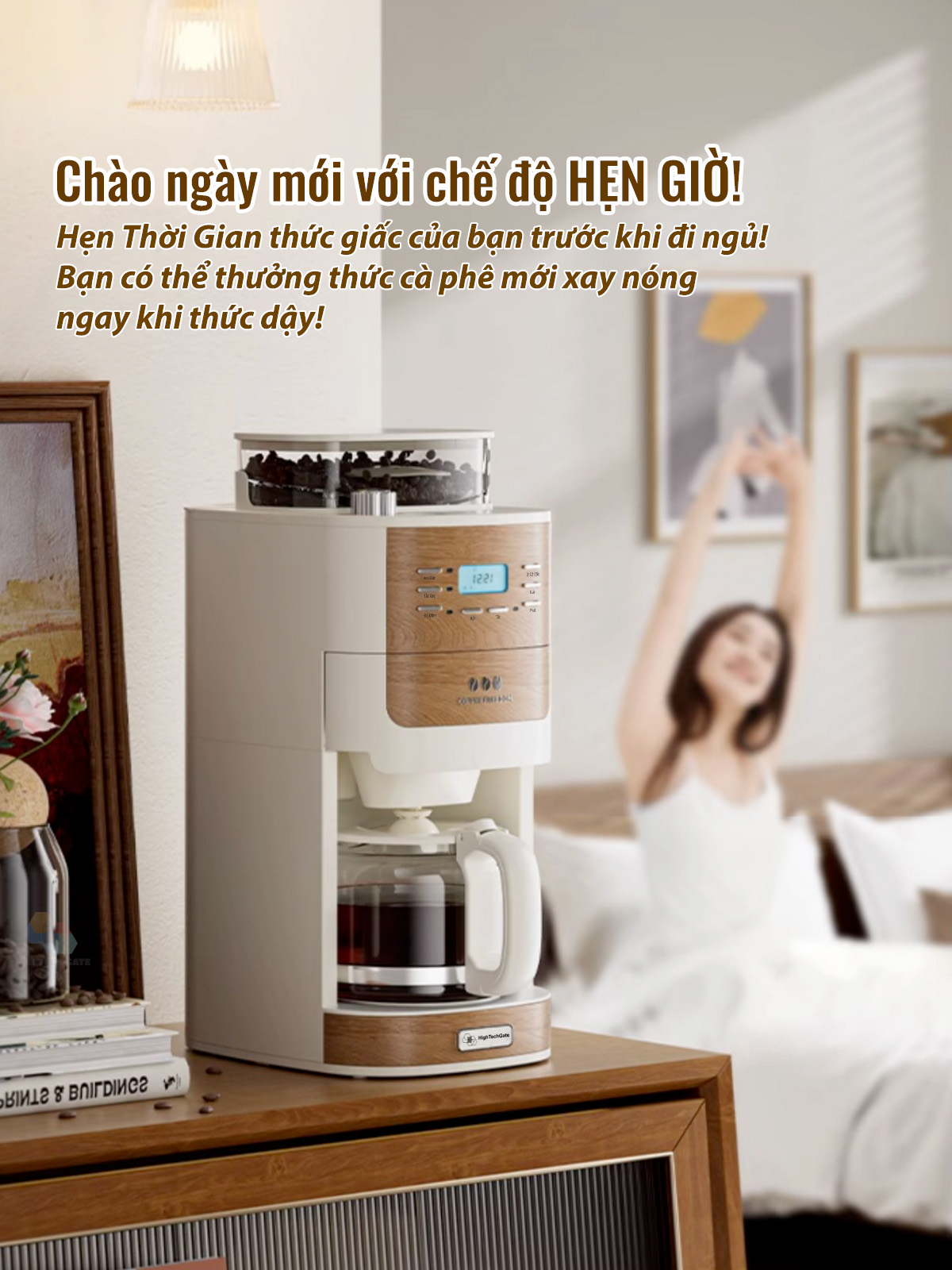 Máy Pha Cà Phê CF06 Tự Động Vừa Xay Vừa Pha từ 2-12 Cốc/Lần, Hẹn Giờ Pha Thông Minh, Cối Xay Cafe Lưỡi Nón Độ Mịn Cao