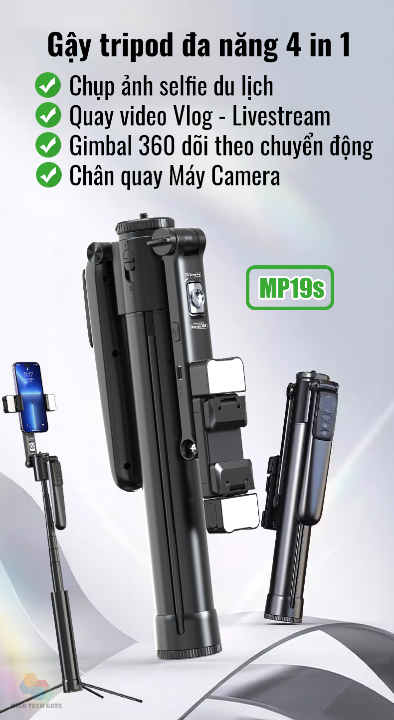 Gậy quay video MP19s thông minh,chụp ảnh, livestream, kim loại bền bỉ, gimbal 360 dõi theo, nâng cấp