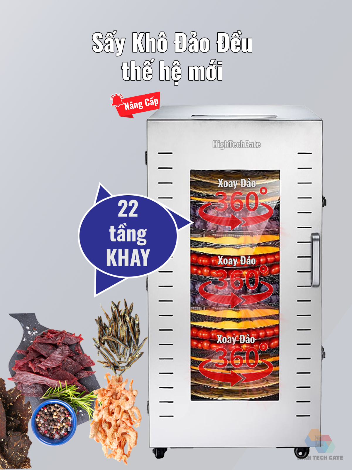 Máy sấy thực phẩm Inox 22 khay SS24H đảo 360°