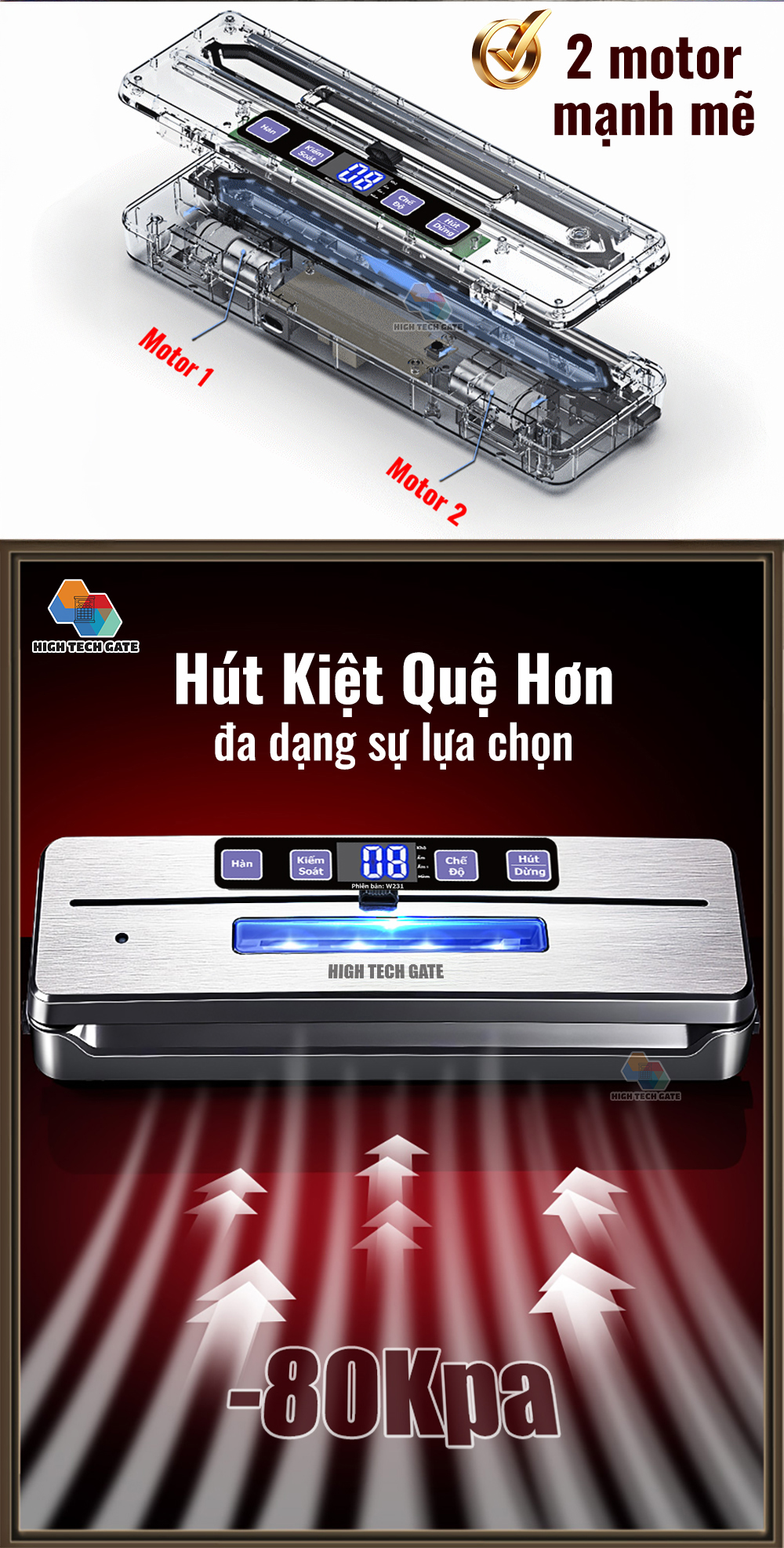 Máy hút chân không thực phẩm W231 cấu hình 2 motor hút khỏe