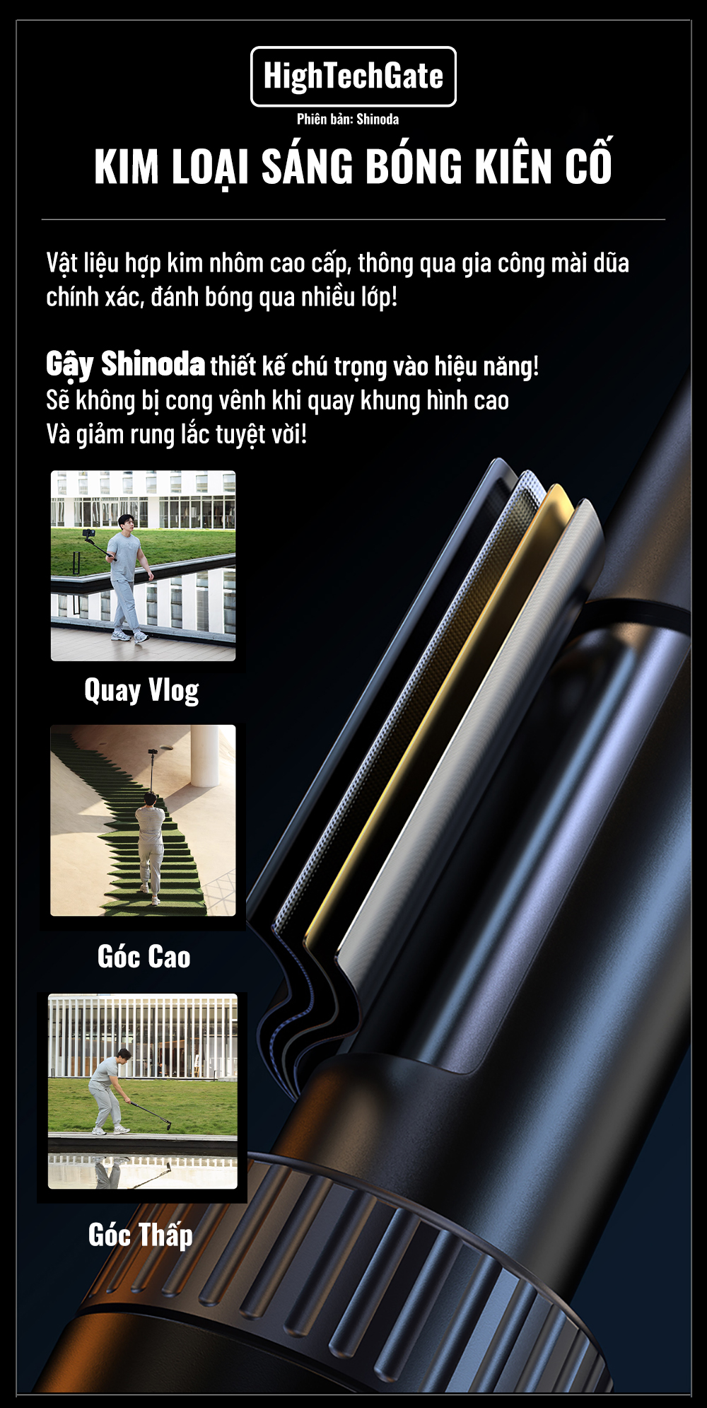Chân đứng quay video Shinoda, gậy livestream, selfie chụp ảnh chất liệu siêu cứng cáp, tay cầm 360º