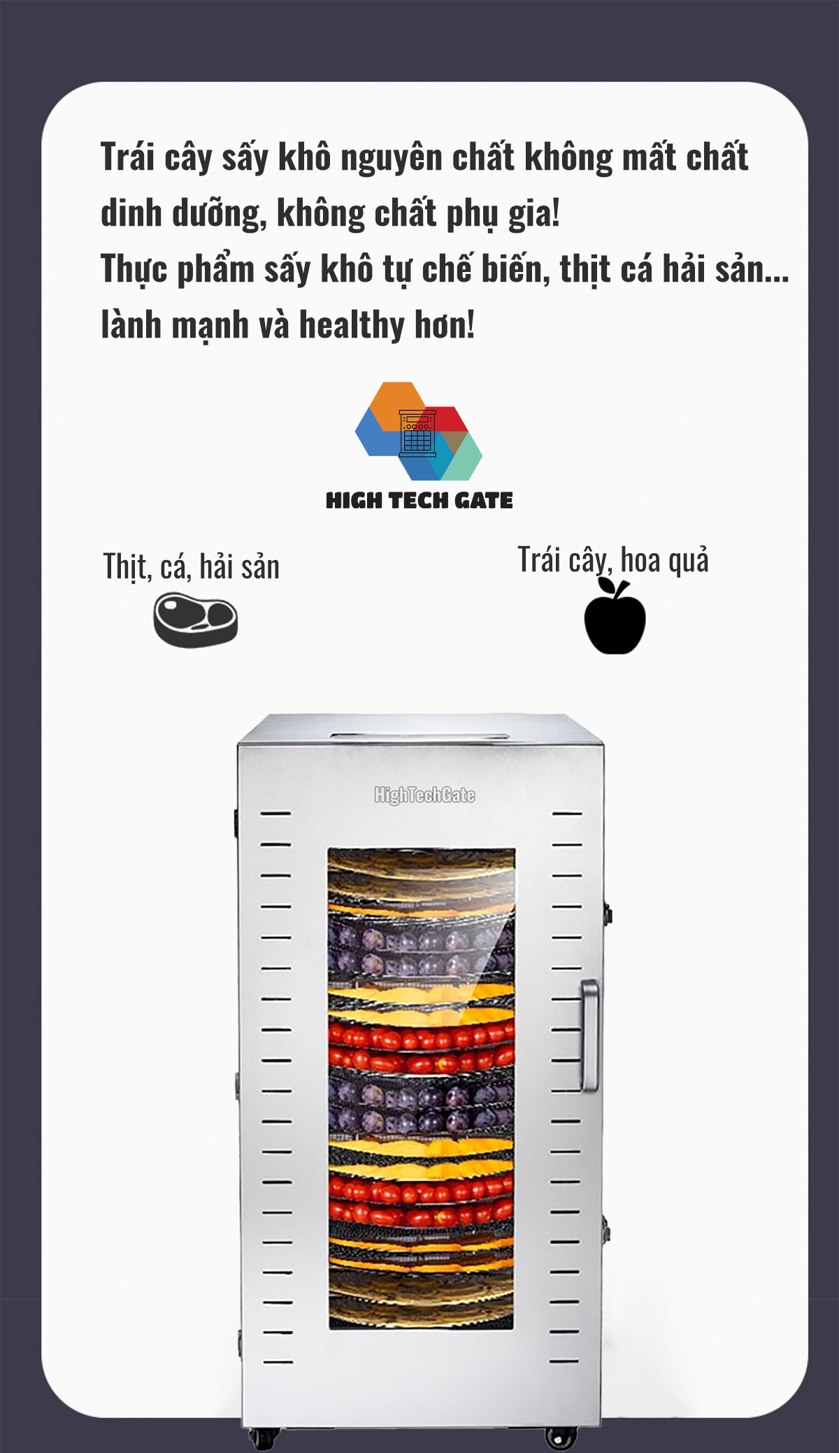 Máy sấy thực phẩm Inox 22 khay SS24H đảo 360°