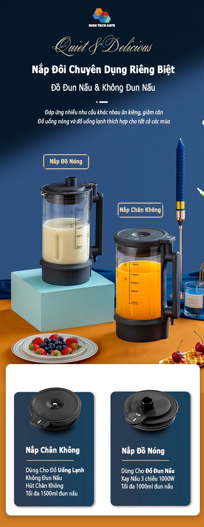 Máy Làm Sữa Hạt CB9250 Chống Ồn Cách Âm, Hút Chân Không, Hẹn Giờ Thông Minh, Xay Nấu 4D Mịn, Chống Dính, Tự Vệ Sinh