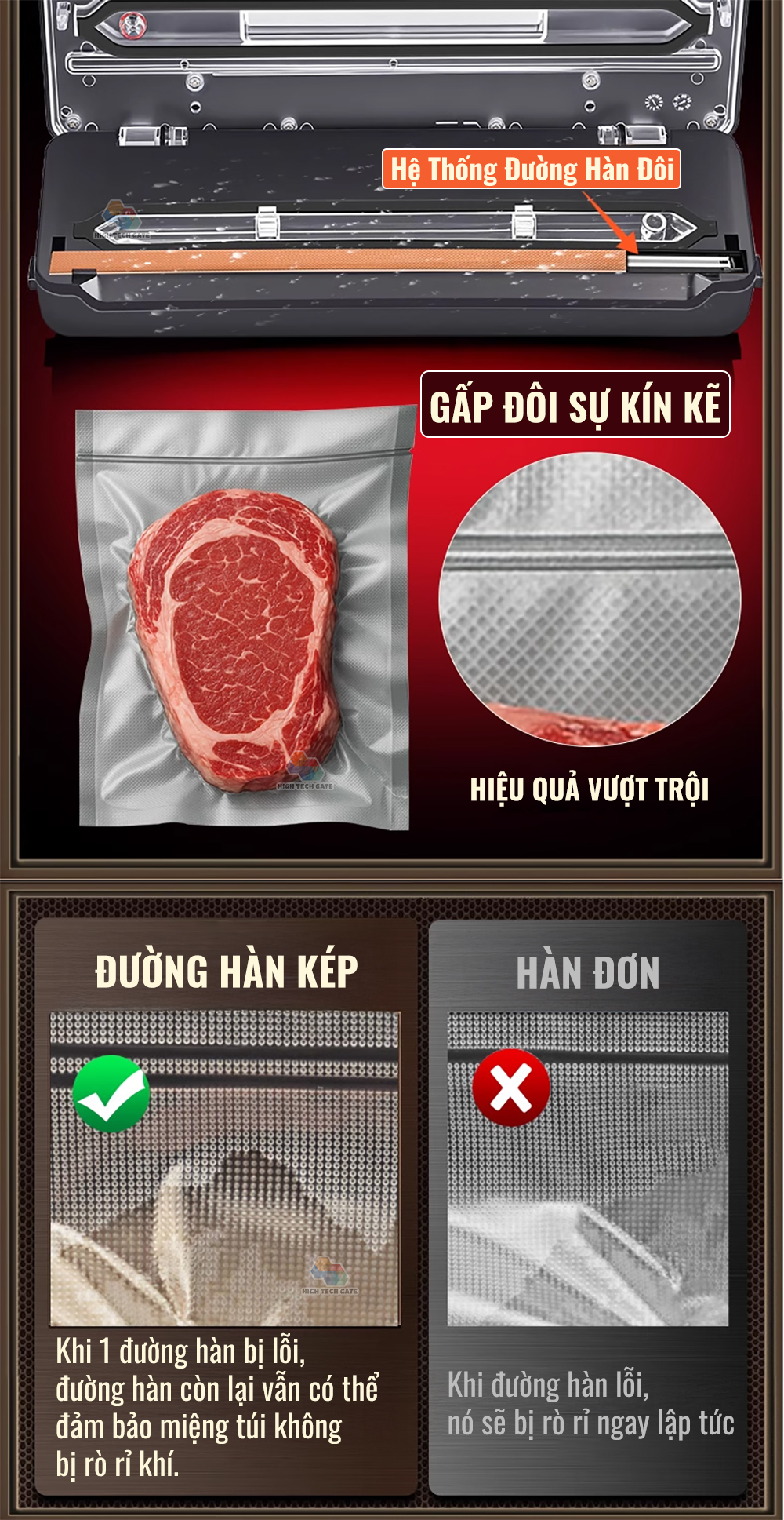 Máy hút chân không thực phẩm W231 mối hàn đôi quá vượt trội