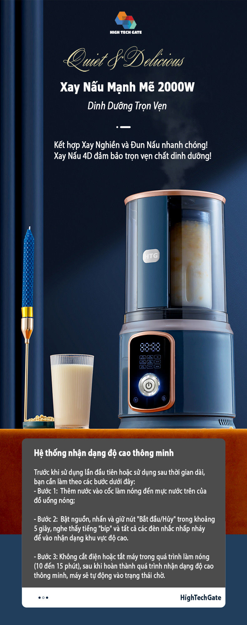 Máy Làm Sữa Hạt CB9250 Chống Ồn Cách Âm, Hút Chân Không, Hẹn Giờ Thông Minh, Xay Nấu 4D Mịn, Chống Dính, Tự Vệ Sinh
