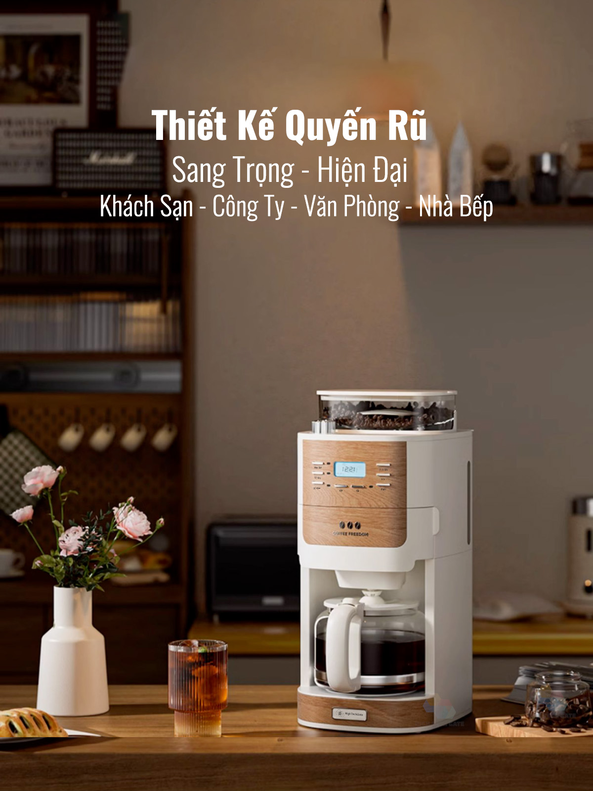 Máy Pha Cà Phê CF06 Tự Động Vừa Xay Vừa Pha từ 2-12 Cốc/Lần, Hẹn Giờ Pha Thông Minh, Cối Xay Cafe Lưỡi Nón Độ Mịn Cao