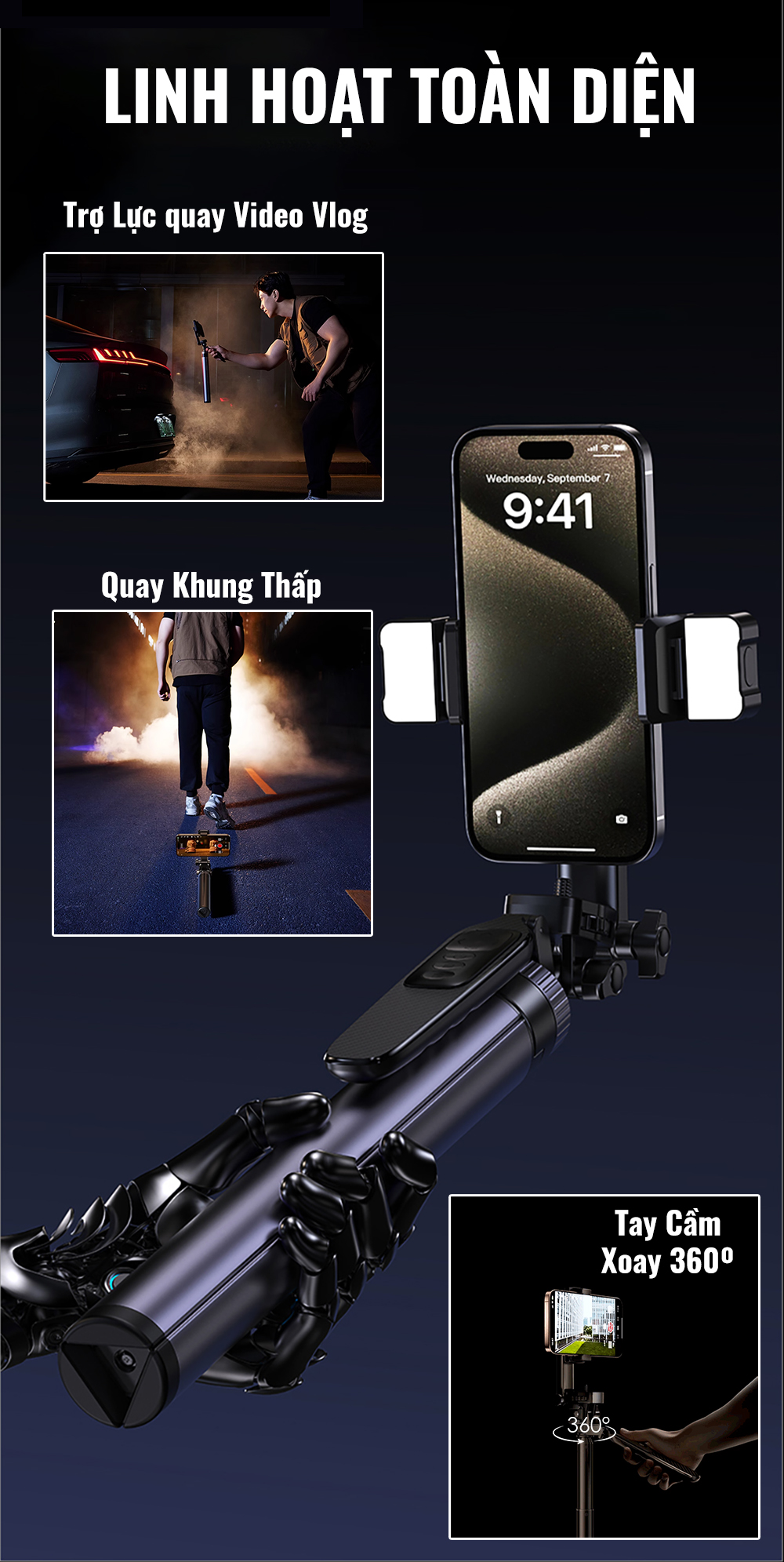 Chân đứng quay video Shinoda, gậy livestream, selfie chụp ảnh chất liệu siêu cứng cáp, tay cầm 360º