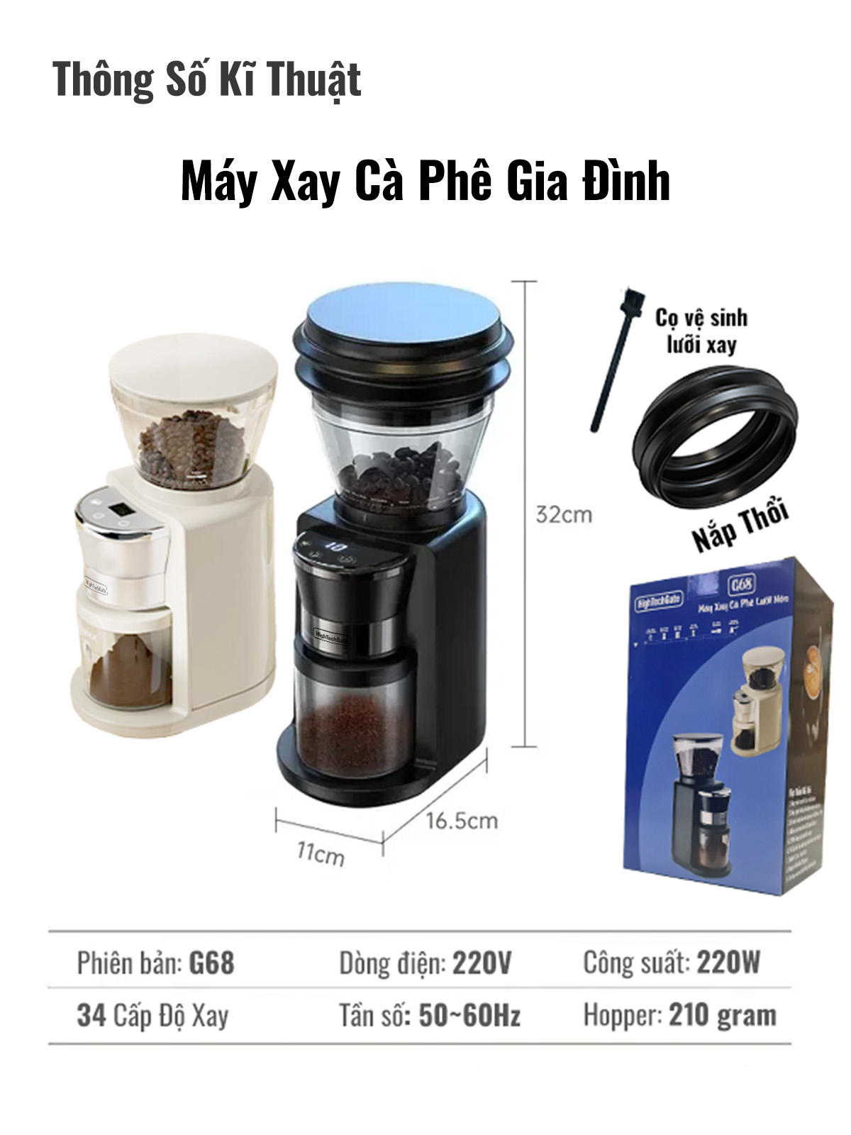 Máy Xay Cà Phê G68 Xay Hạt Cafe Pha Espresso, 34 Cấp Độ Xay Từ Thô Đến Mịn, Để Bàn 3 in 1, Dùng Được Mọi Loại Tay Cầm, Chống Tĩnh Điện Vón Cục