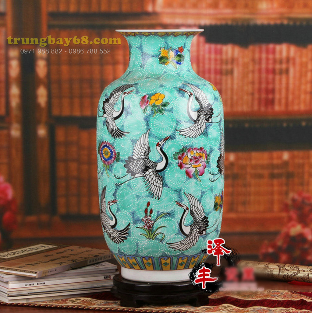 Bình gốm sứ cảnh đức - giang tây họa tiết cổ trang trí phong thủy văn phòng, phòng khách BC-09