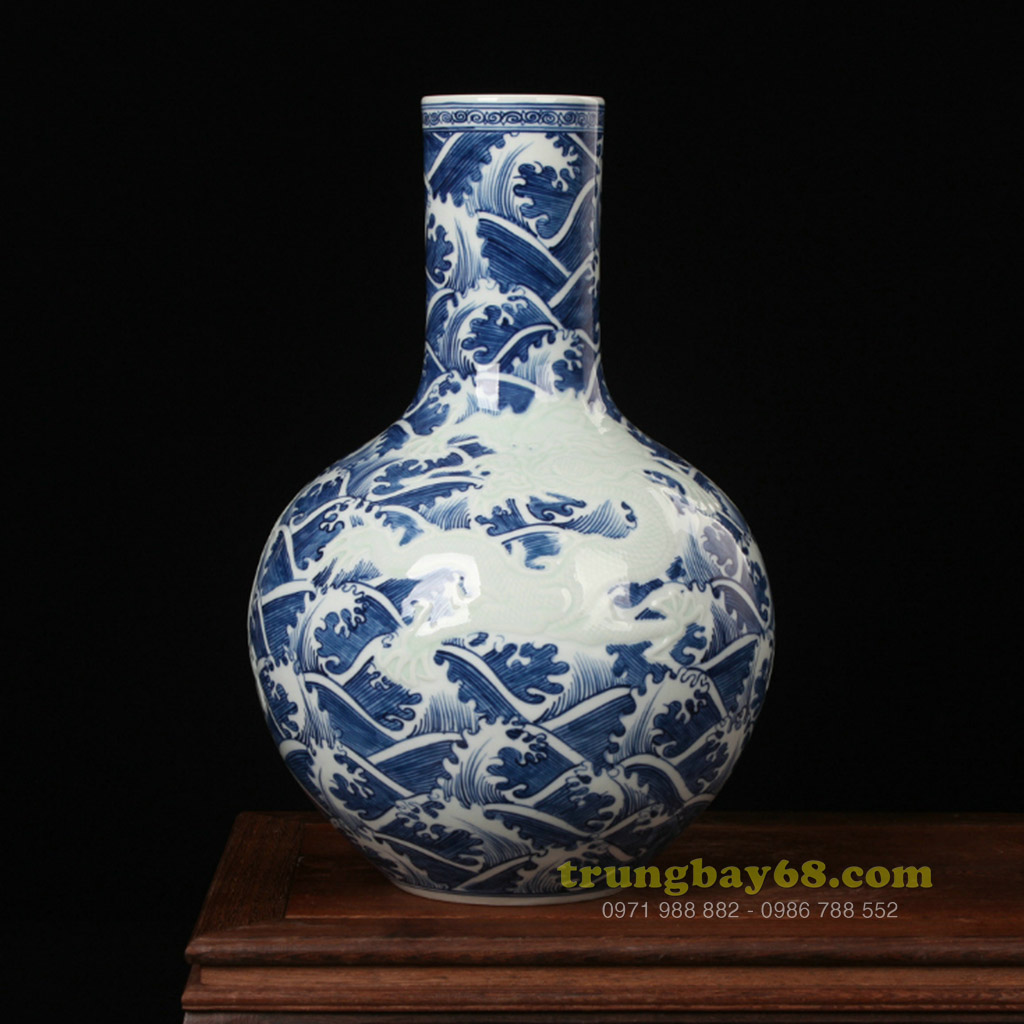 Bình gốm sứ cảnh đức - giang tây họa tiết cổ trang trí phong thủy văn phòng, phòng khách BC-54
