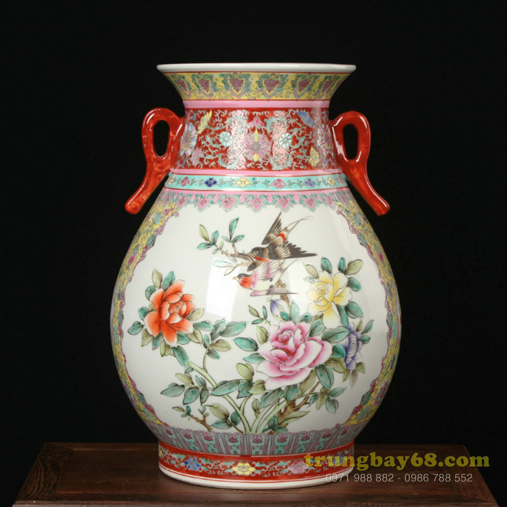 Bình gốm sứ cảnh đức - giang tây họa tiết giả cổ vẽ tay trang trí phong thủy văn phòng, phòng khách BC-39