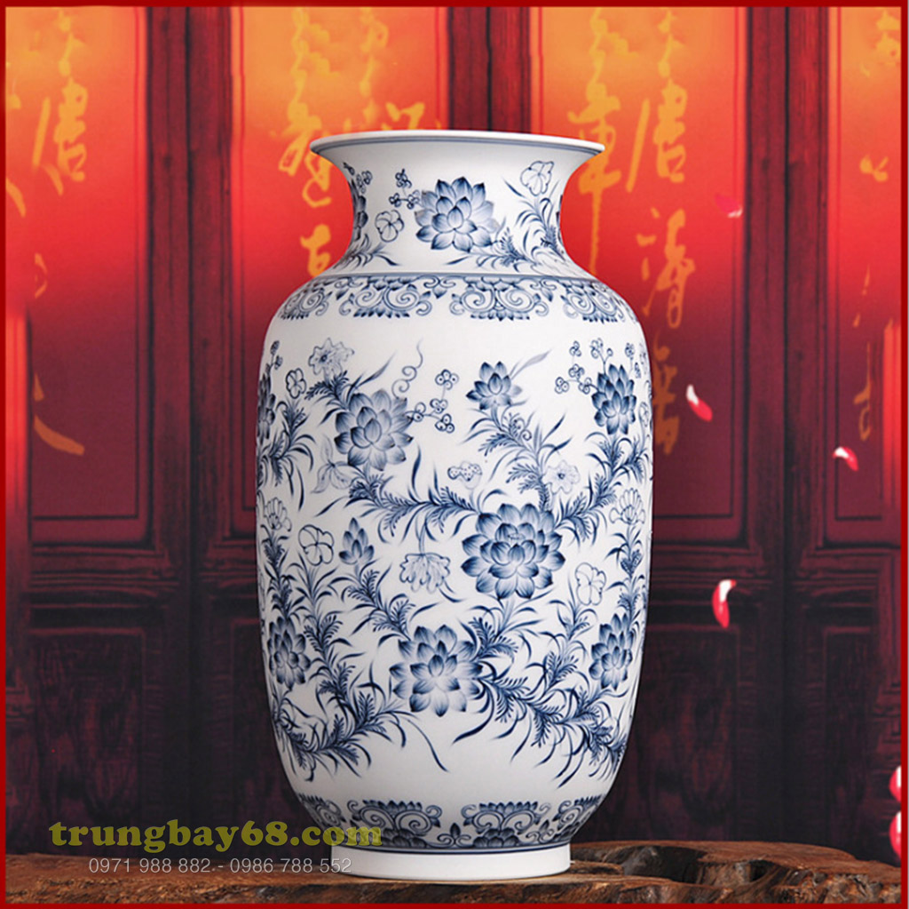 Bình hoa gốm sứ Cảnh Đức - Giang Tây chất lượng cao vẽ tay bởi nghệ nhân nổi tiếng men thấu quang MS ym-gh-N
