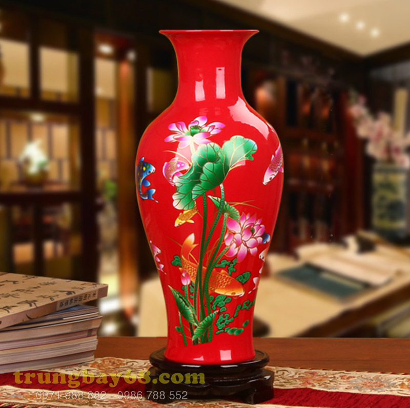 Bình hoa gốm sứ Cảnh Đức, mầu đỏ dùng trang trí cho ngôi nhà của bạn, MS xzgh007