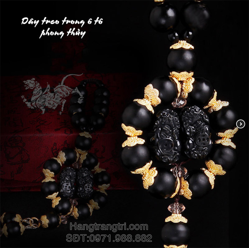 Dây treo ô tô đá Onyx cao cấp màu đen, đồ phong thủy mang lại may mắn, MS GJ118