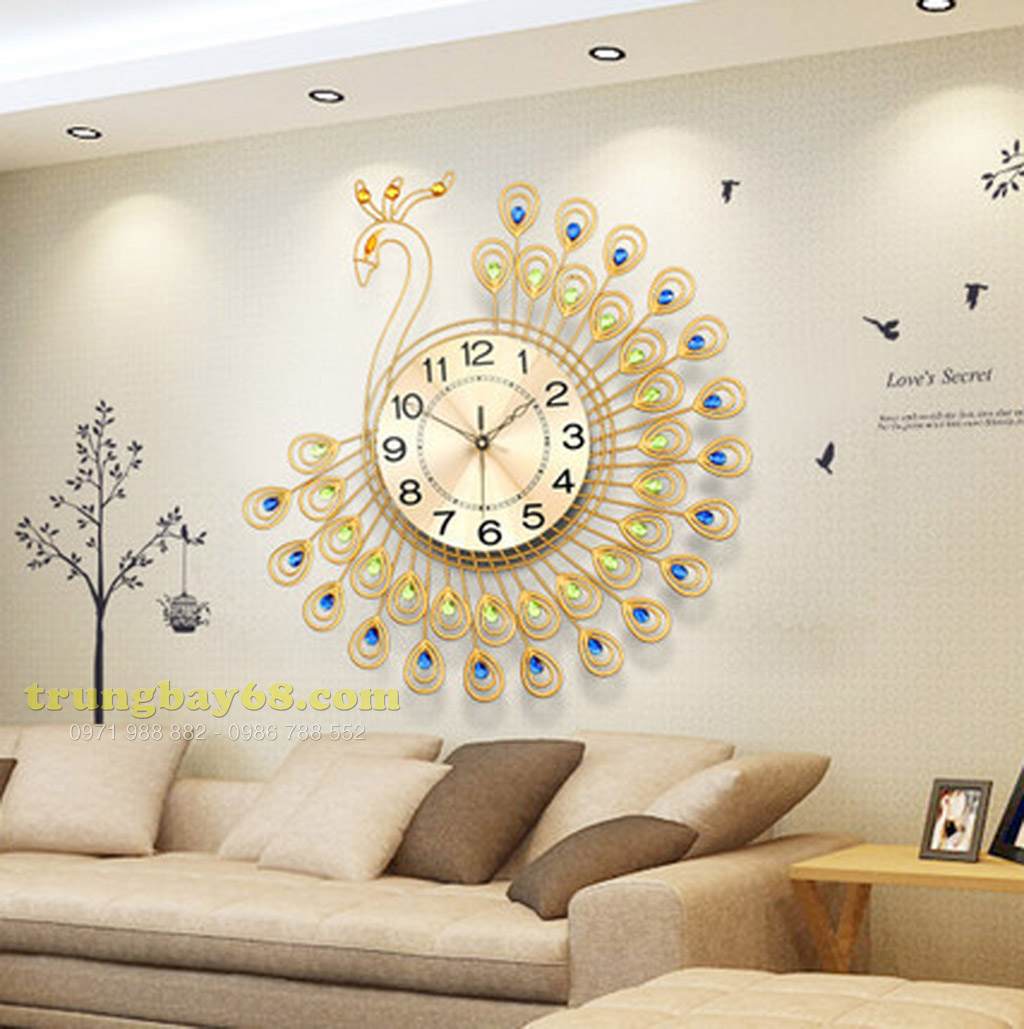 Đồng hồ treo tường chim Công vàng JT1381